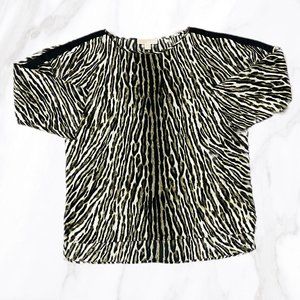 Michael Kors Women's Green & Black‎ Leopard Print Gathered Sleeve Blouse, Size L